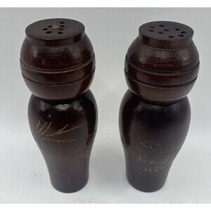 Havana Cuba Brown Wood Salt & Pepper Shakers Vtg 1950s